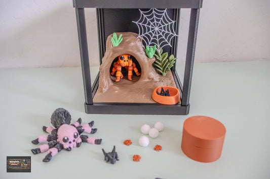 Spooky-Cute 3D Printed Spider Enclosure with Baby Spiders & Mini Feeding Set