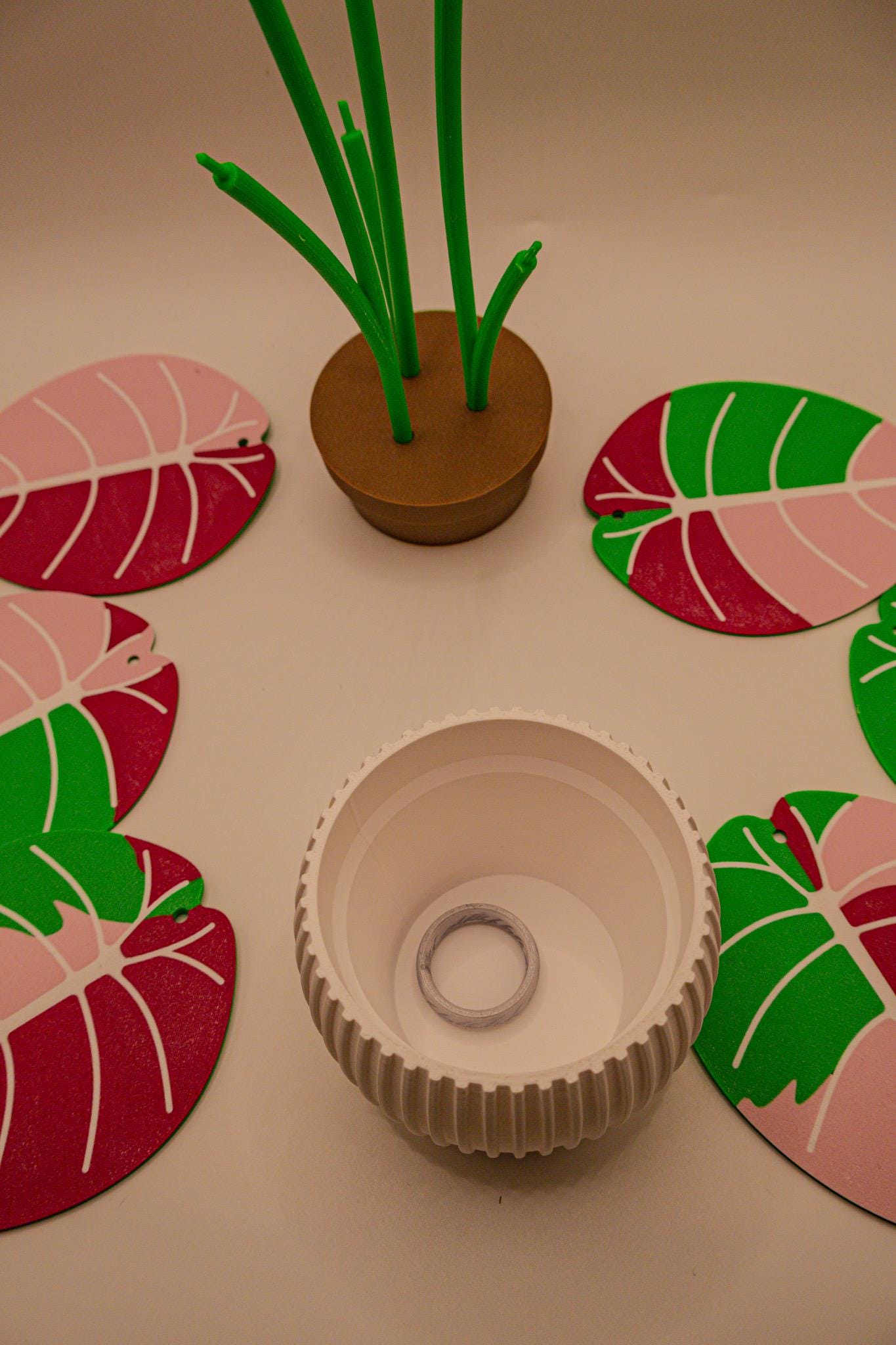 Alocasia Plant Coaster Set Leaf Coasters in Pot Decorative Table Decor