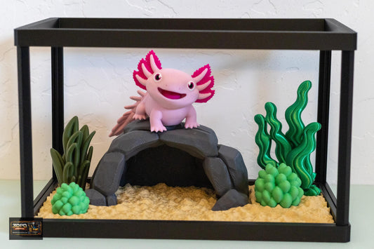 3D Printed Axolotl Terrarium, Kawaii Desk Decor, Pastel Animal Figurine