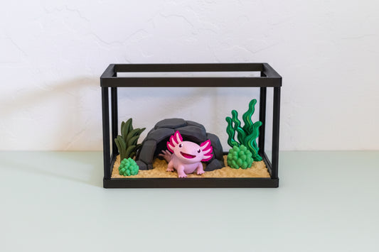 3D Printed Axolotl Terrarium, Kawaii Desk Decor, Pastel Animal Figurine