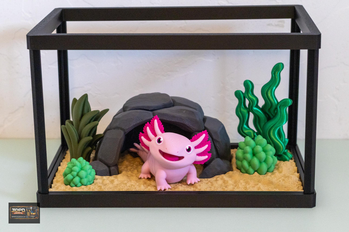 Axolotl Terrarium, Kawaii Desk Decor, Pastel Animal Figurine