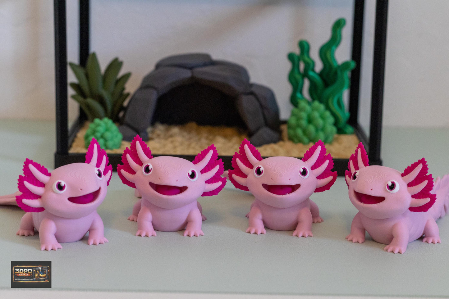 3D Printed Axolotl Terrarium, Kawaii Desk Decor, Pastel Animal Figurine