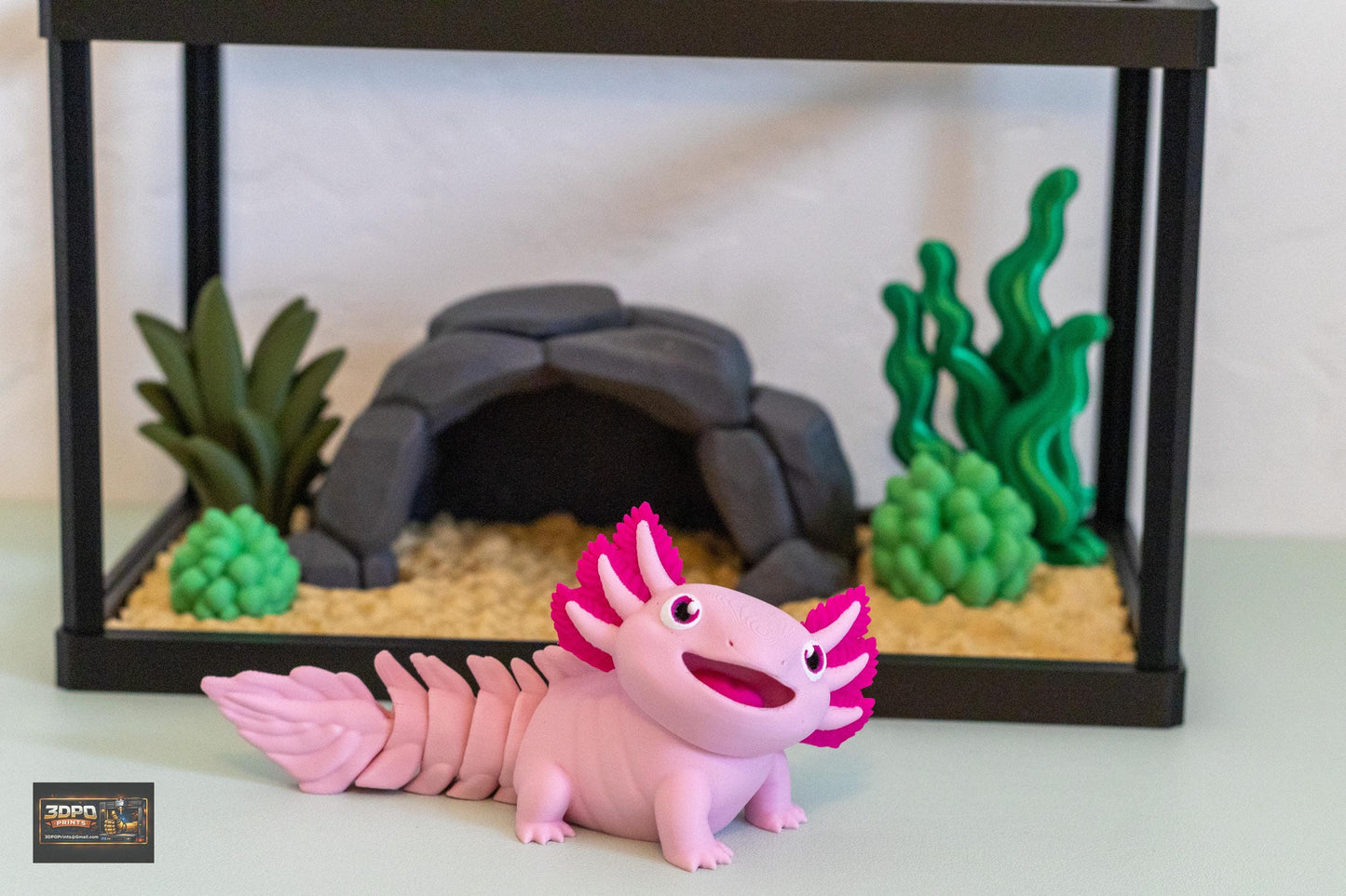 Axolotl Terrarium, Kawaii Desk Decor, Pastel Animal Figurine