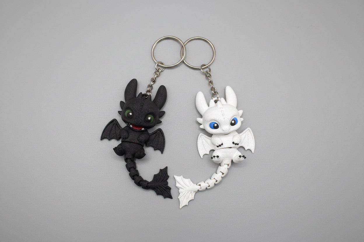 Night & Light Fury Duo Keychain Set – Cute Dragon Couple Keychains 🐉🤍🖤