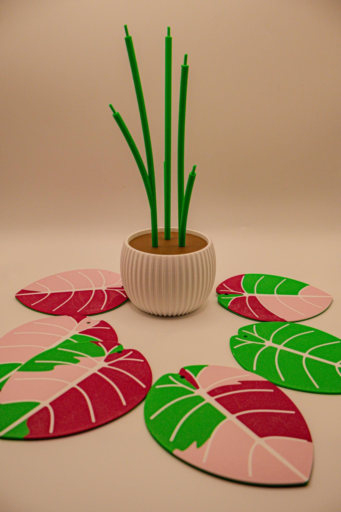 Alocasia Plant Coaster Set Leaf Coasters in Pot Decorative Table Decor