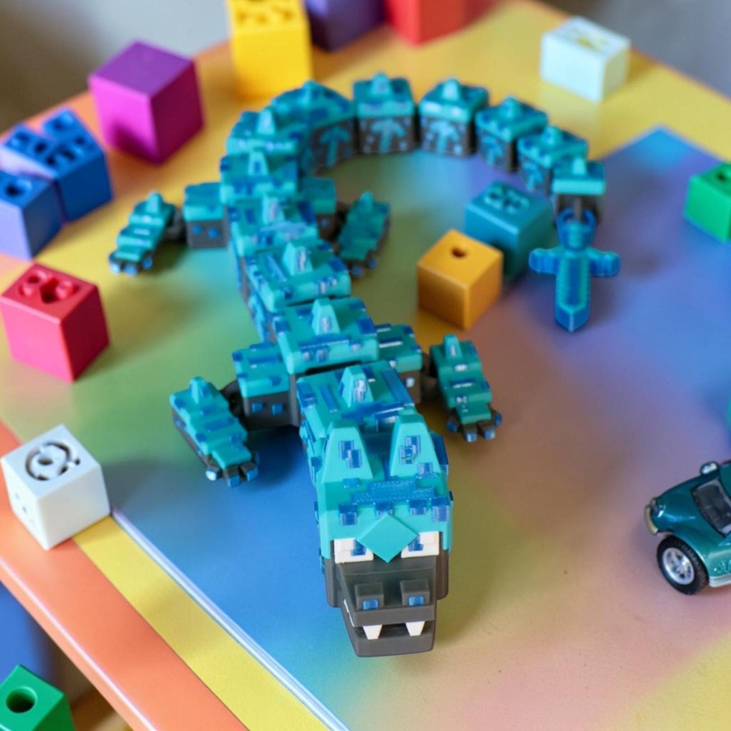 Articulated Pixel Dragon – Minecraft-Inspired Flexi Toy, Gamer Desk Decor