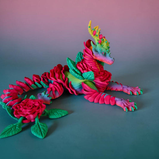 Rose Dragon – Articulated Floral Fidget Toy, Rainbow Desk Decor