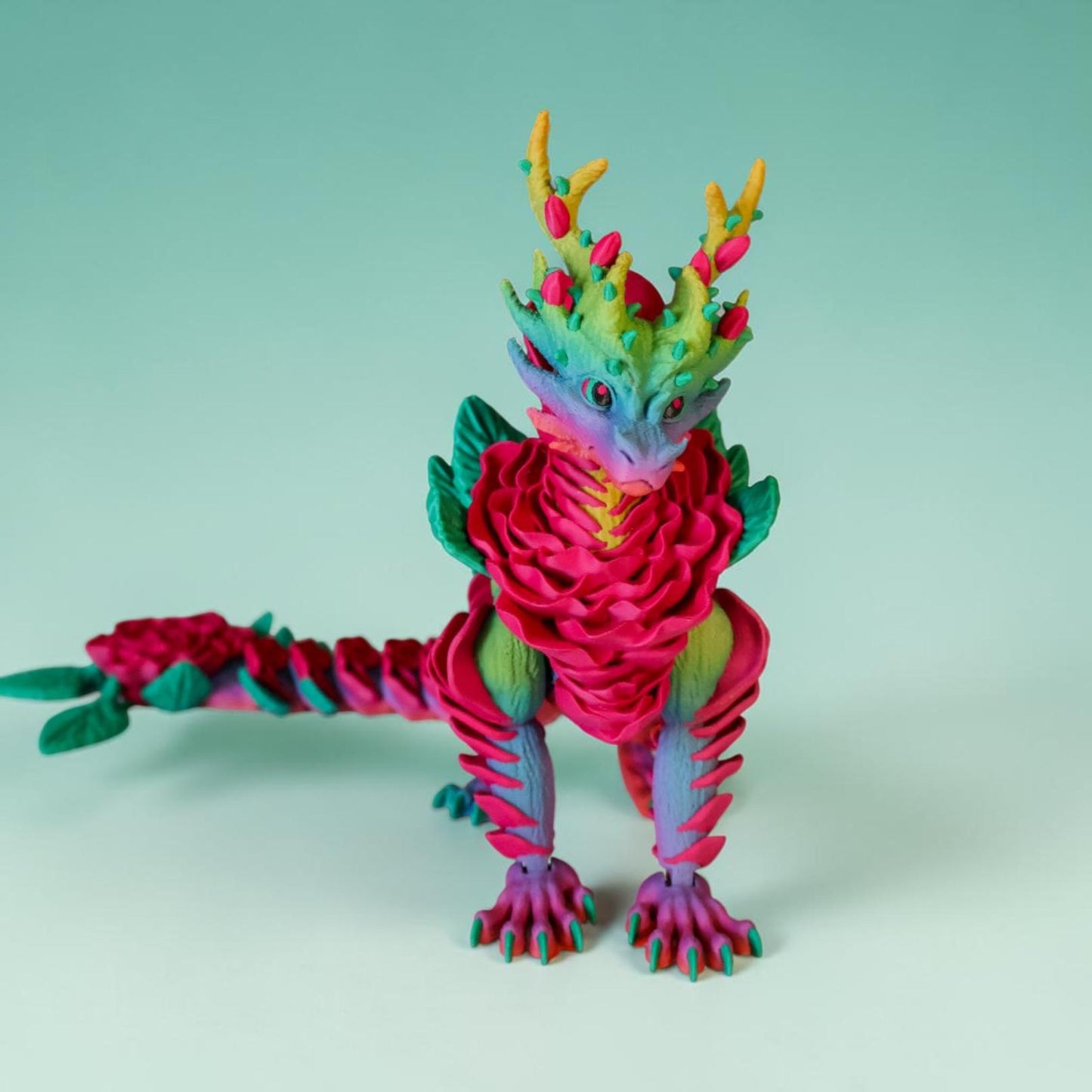 Rose Dragon – Articulated Floral Fidget Toy, Rainbow Desk Decor