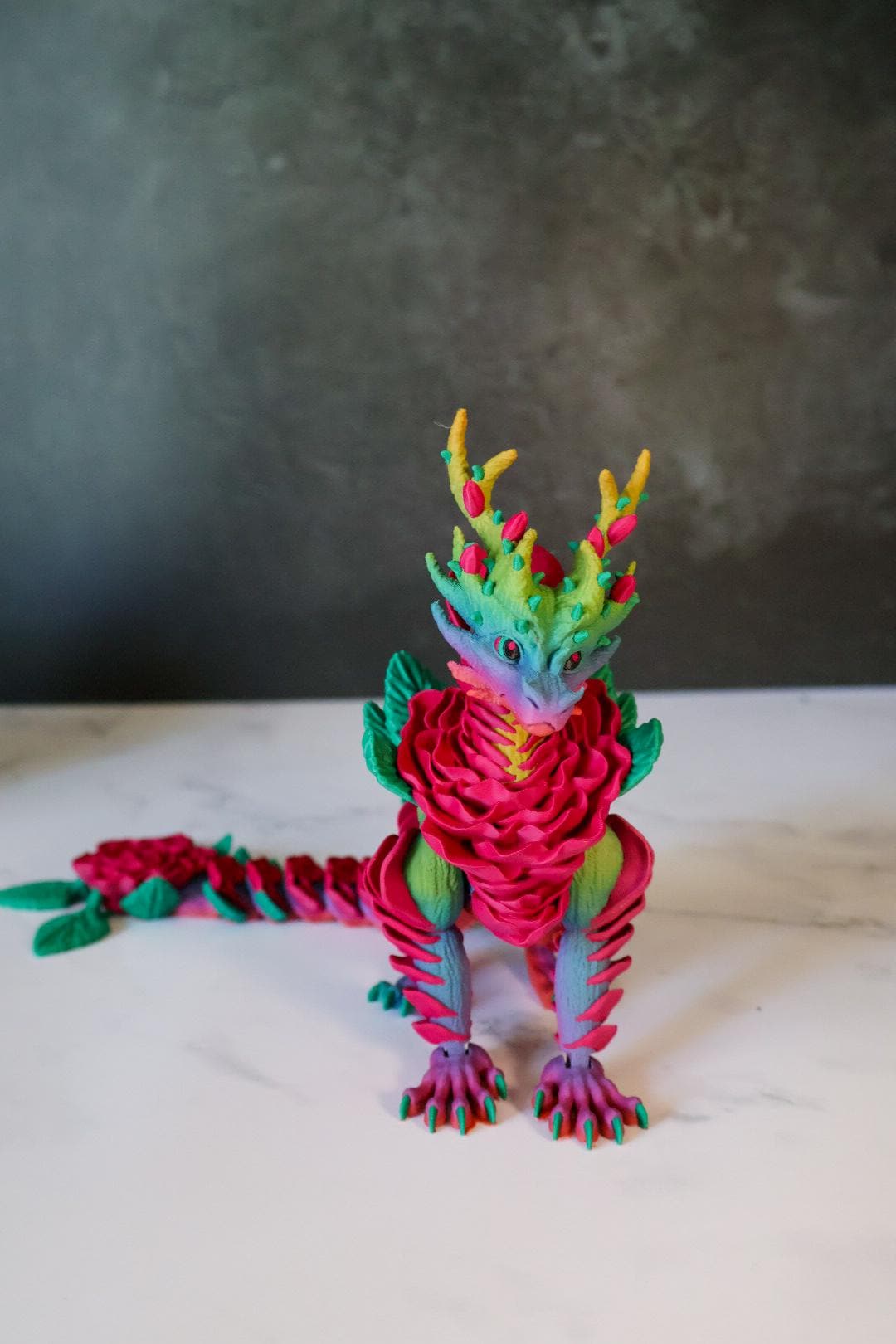 Rose Dragon – Articulated Floral Fidget Toy, Rainbow Desk Decor