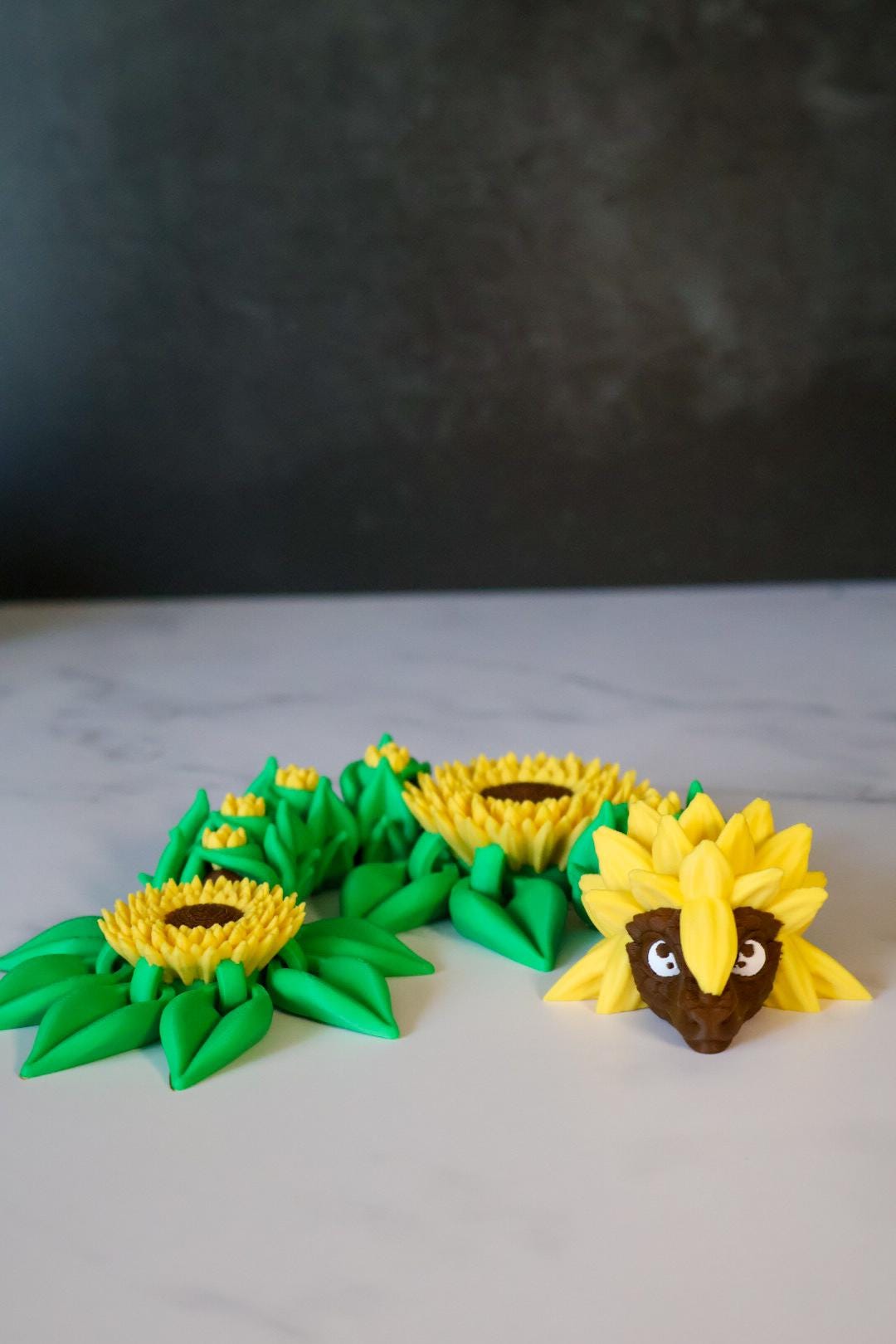Sunflower Dragon – Articulated Fidget Toy, Desk Decor, Floral Plant Dragon
