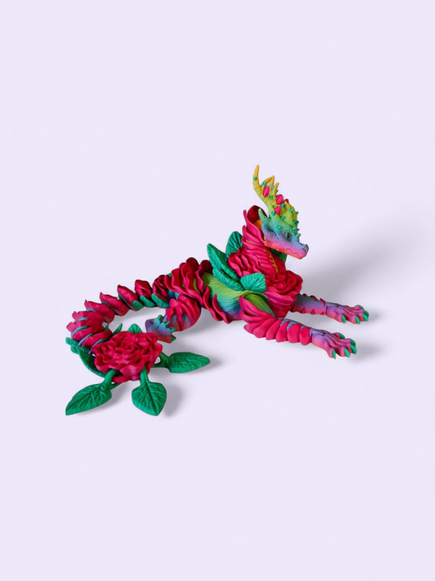 Rose Dragon – Articulated Floral Fidget Toy, Rainbow Desk Decor