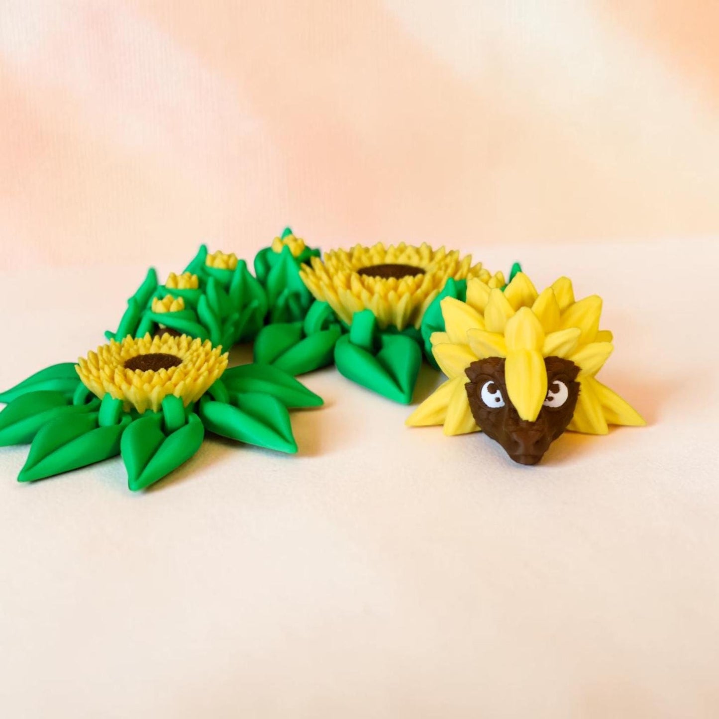 Sunflower Dragon – Articulated Fidget Toy, Desk Decor, Floral Plant Dragon