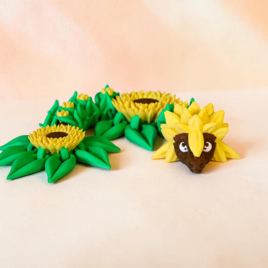 Sunflower Dragon – Articulated Fidget Toy, Desk Decor, Floral Plant Dragon