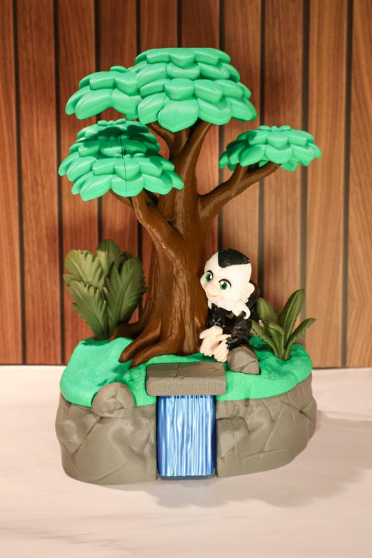 Capuchin Monkey Tree Playset – Jungle Scene Diorama, Waterfall Display