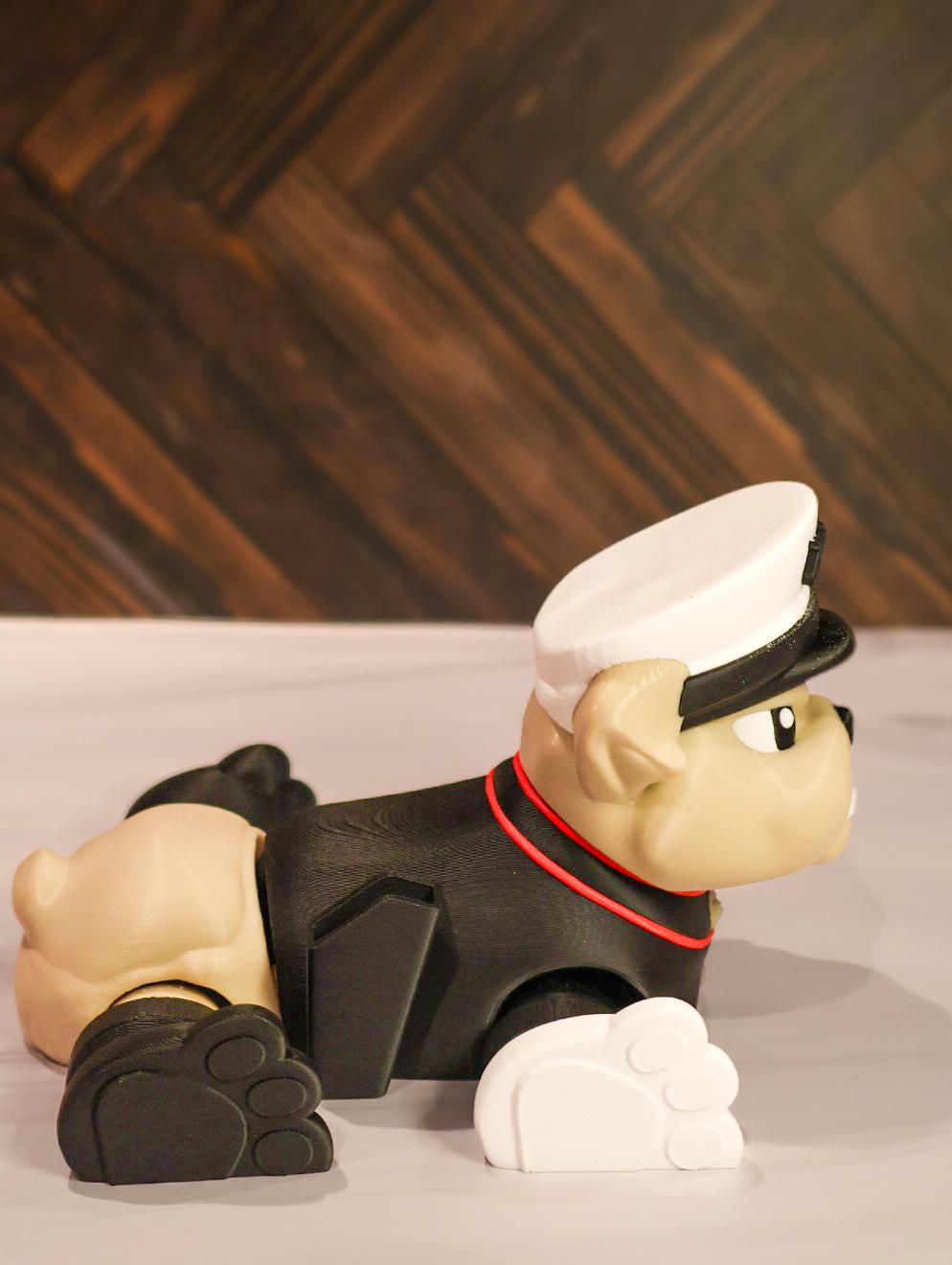XL USMC Devil Dog Bulldog Statue | 3D Printed Marine Corps Mascot with Flag |